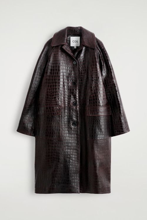 Croc-Effect Leather Long Coat