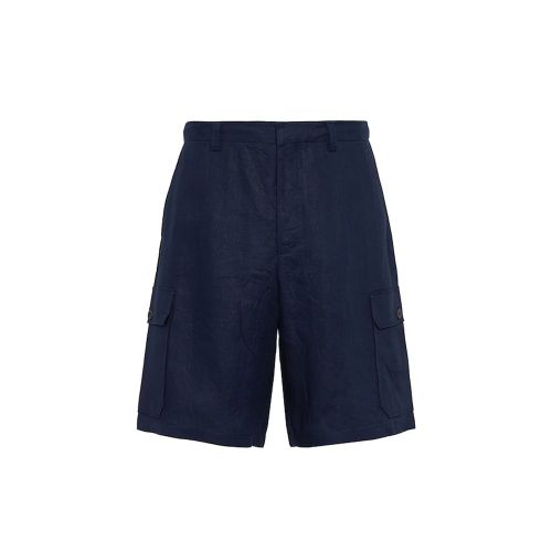 Linen Cargo Bermuda Shorts — Navy