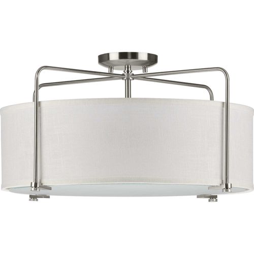 Brushed Nickel Three Light Semi Flush Convertible from the Kempsey Collection