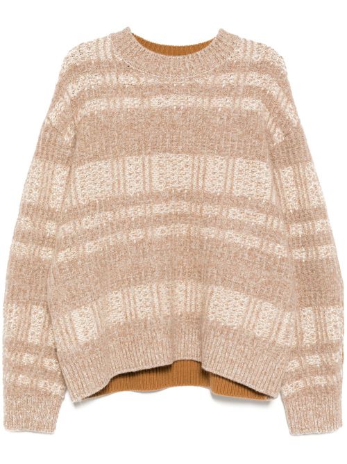 Plaid-check coarse jacquard sweater - Brown