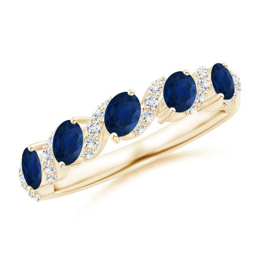 Angara 1.0 Carat Five Stone Oval Sapphire Swirl Ring with Diamonds in 18K Yellow Gold
