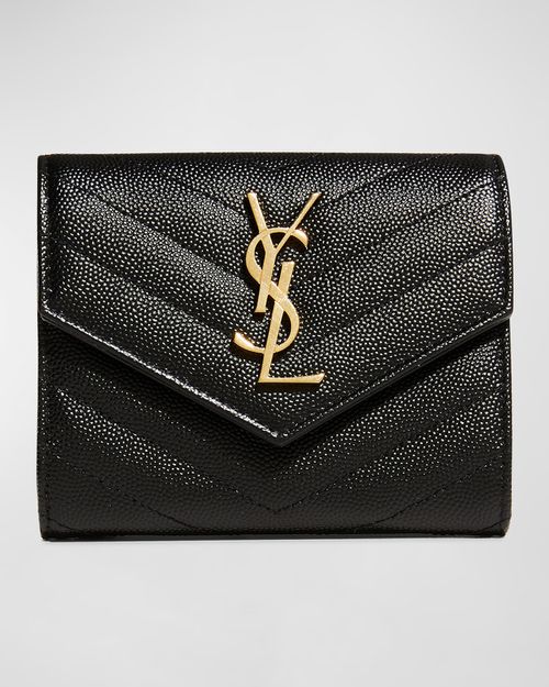 YSL Monogram Trifold Wallet in Grained Leather