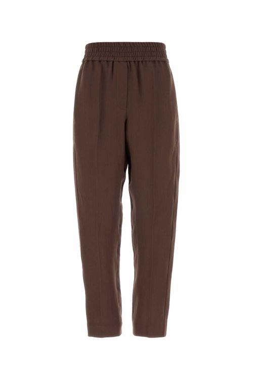 Viscose-Linen Blend Trousers — Brown
