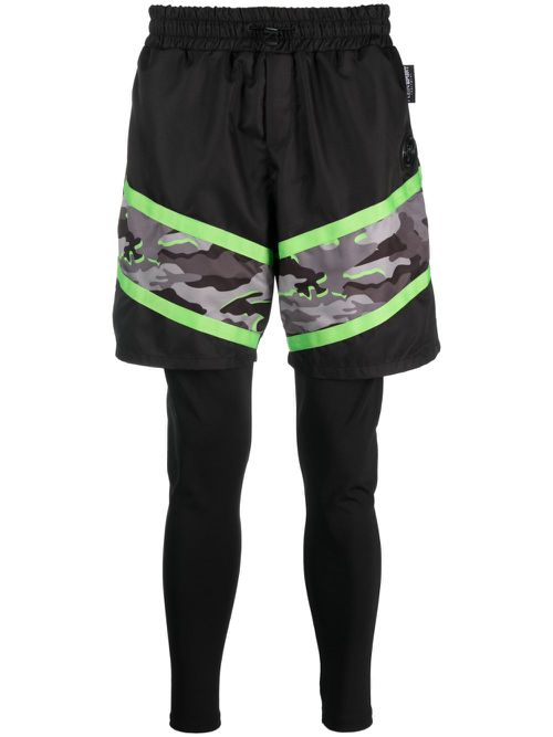 Camouflage-print layered legging - Black