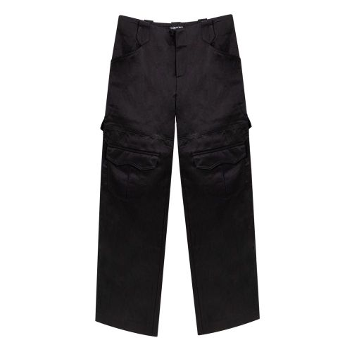 Viscose-Linen Blend Cargo Pants — Black