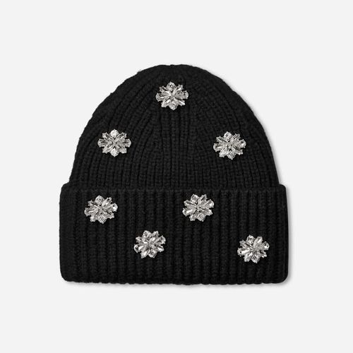 ® Women's Embellished Knit Cuff Beanie Acrylic Blend Hats in Black