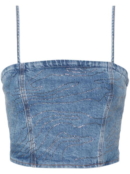 Rhinestoned denim cropped top - Blue