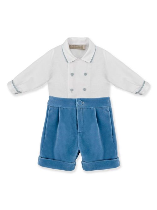 Long-sleeve velvet-effect shorts set - White