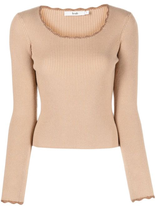 Scallop-edge ribbed-knit jumper - Neutrals
