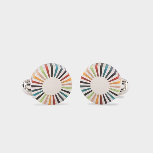 Silver 'Artist Stripe' Edge Circular Cufflinks Multicolour