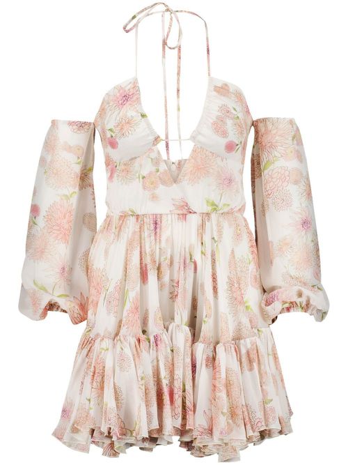 Floral-print ruffled dress - White