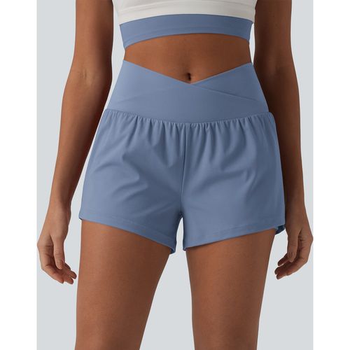 Halara SoftlyZero™ Airy Crossover High Waisted 2-in-1 Cool Touch Yoga Shorts 3'' with Pockets - Infinity