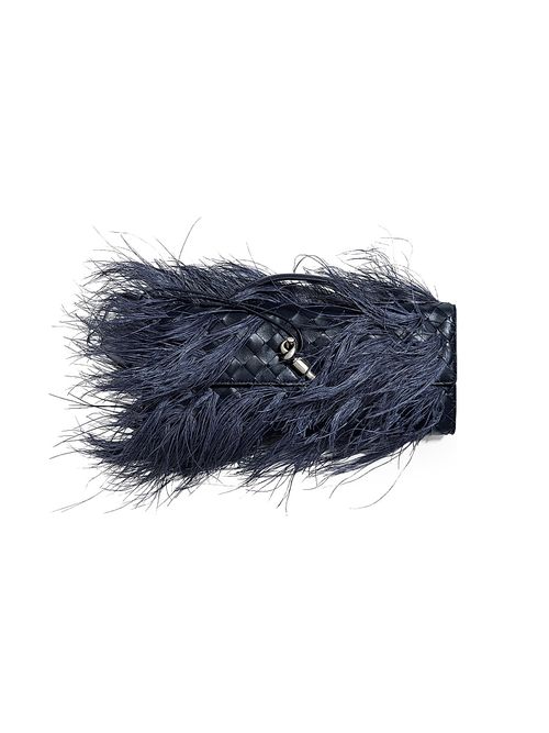Women's Andiamo Ostrich Feather Intrecciato Clutch - Midnight
