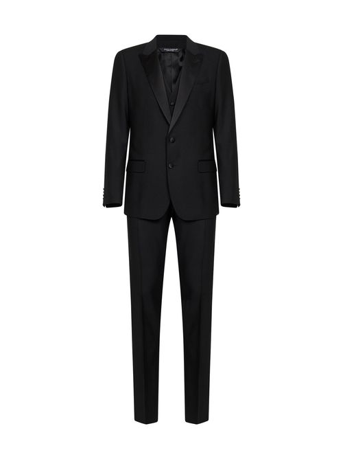 Three-Piece Tuxedo Virgin Wool Suit — Black
