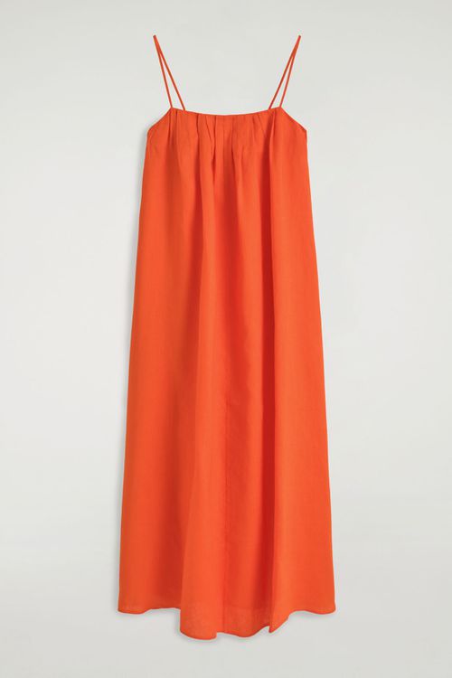 PLEATED LINEN MAXI DRESS