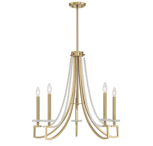 Warm Brass Five Light Chandelier from the Helen Collection