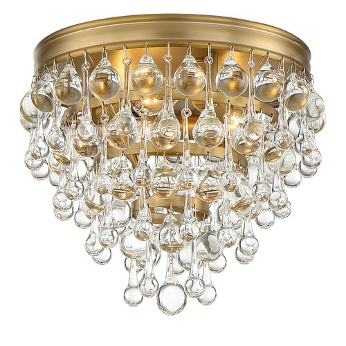 Calypso 3-Light 10" Ceiling Light in Vibrant Gold with Clear Glass Drops Crysta