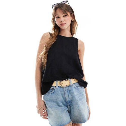 ASOS DESIGN Womens vest with scoop back in linen blend in black