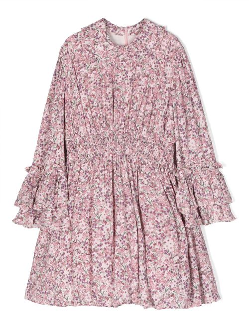 Floral-print flared dress - Pink