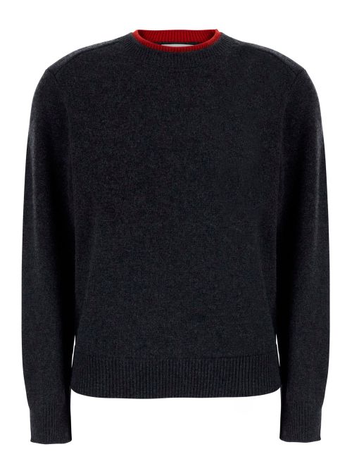 Contrast-Collar Cashmere Sweater — Gray