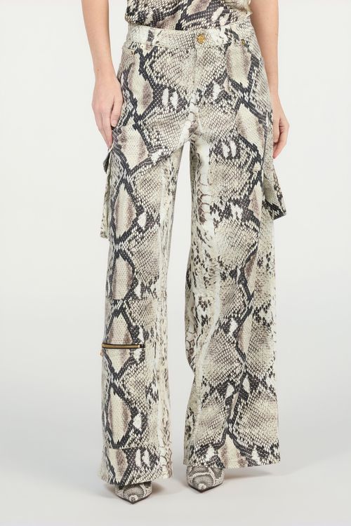 Rock Cargo Jeans With Python Print