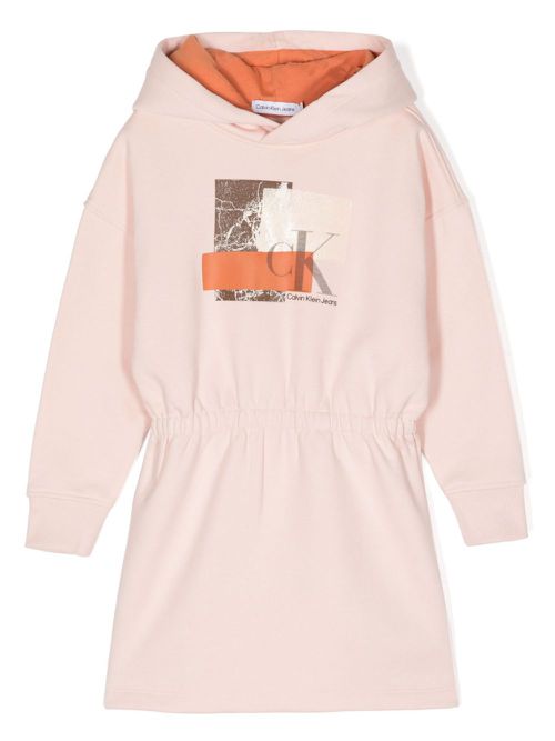Monogram-print hoodie dress - Pink