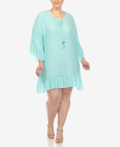 Plus Size Sheer Embroidered Knee Length Cover Up Dress - Mint