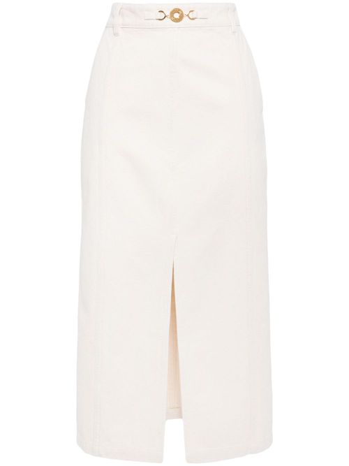 Front-slit denim midi skirt - Neutrals