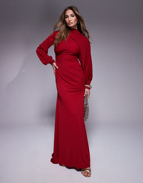 ASOS DESIGN | ASOS DESIGN premium high neck maxi dress with drape sleeves in burgundy-Red | Realry ASOS DESIGN | ASOS DESIGN premium high neck maxi dress with drape sleeves in burgundy-Red | Realry