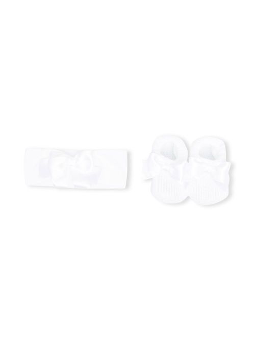 Bow-detail booties & head band - White