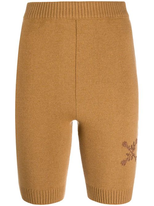 Embroidered floral Arrows motif knitted shorts - Brown
