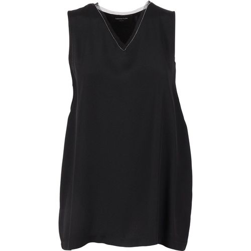 Fabiana Filippi Canotta Scollo V In Enver Satin Con Bordo Tulle,Filo Diamant Color Nero