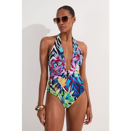 Karen Millen Womens Tropical Floral Plunge Swimsuit - Multicolour Nylon - X-Sma