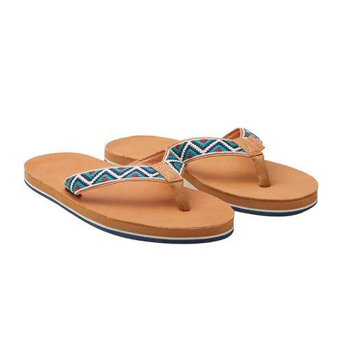 Hari Mari- Fields Camino - Men's Leather Flip Flops with Southwestern Inspired Straps- No Break Ins, Firm Arch Support, and Beveled Edge to Reduce Tripping-
