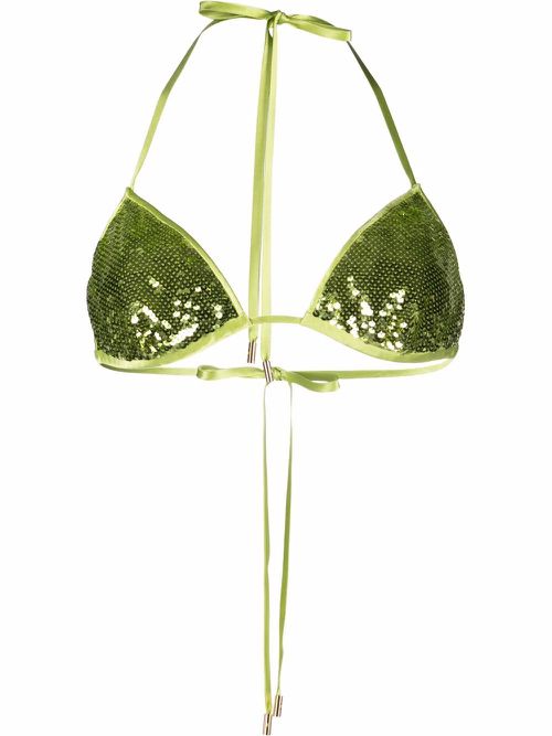 Sequin-embellished halterneck bralette - Green