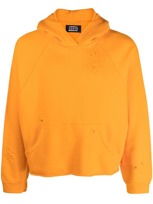 Distressed-finish cropped hoodie - Orange