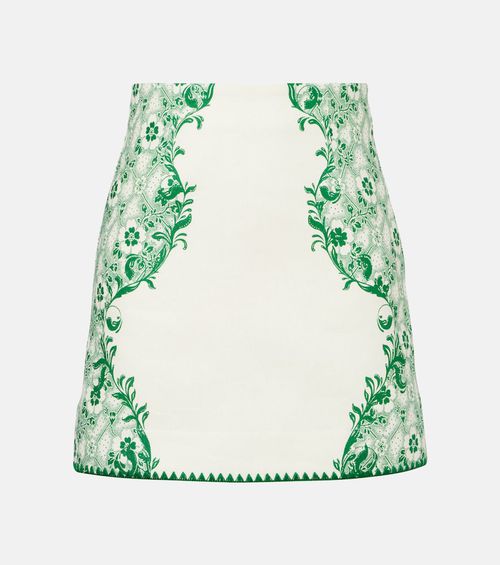 Alémais Olive printed linen and cotton miniskirt