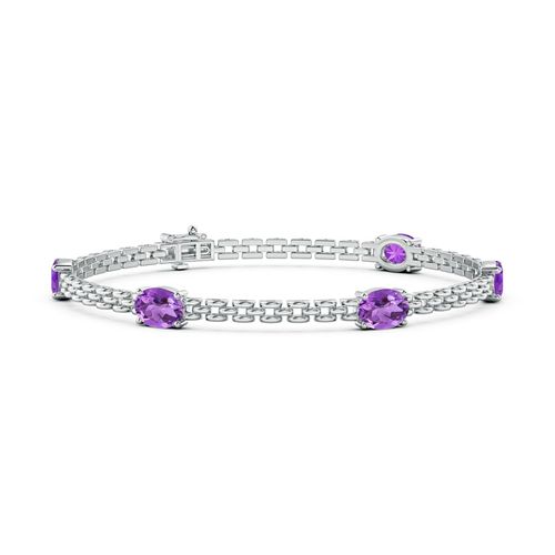 Angara 3.5 Carats Five Stone Oval Amethyst Station Link Bracelet in 14K White Gold