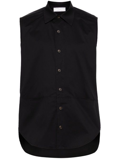 Straight-collar cotton shirt - Black