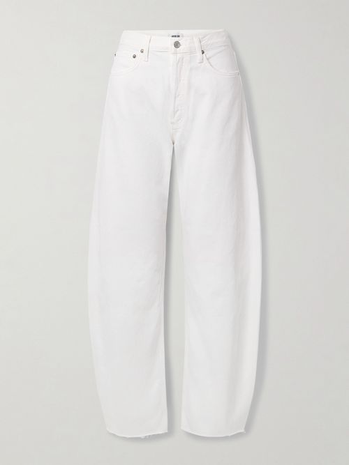 Luna Frayed High-rise Barrel-leg Jeans - White