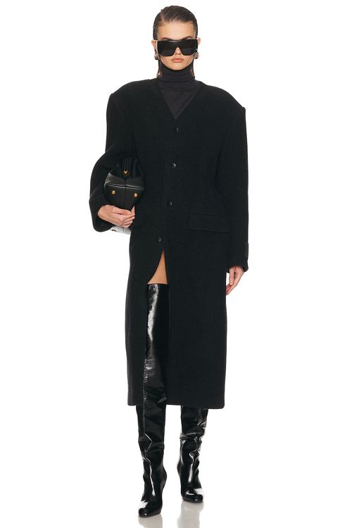 Alexander Wang Collarless Elasticated Waist Coat in Black & Charcoal - Black. L also in M