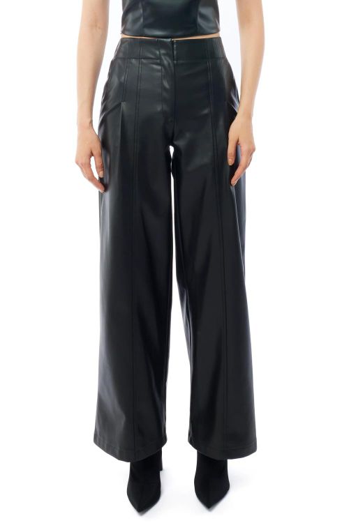 Clark Faux Leather Wide Leg Pant In Black