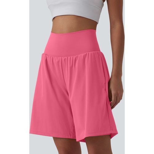 Halara SoftlyZero™ Airy Super High Waisted 2-in-1 InstantCool Yoga Shorts 9" with Pockets - Pink Lemonade