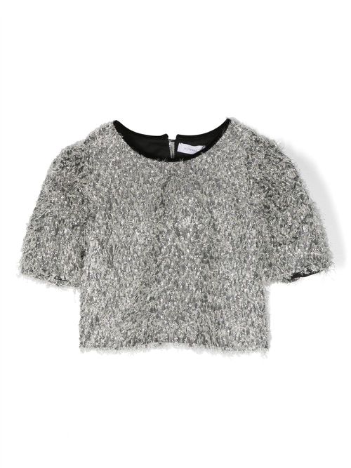 Feather-effect short-sleeve top - Silver