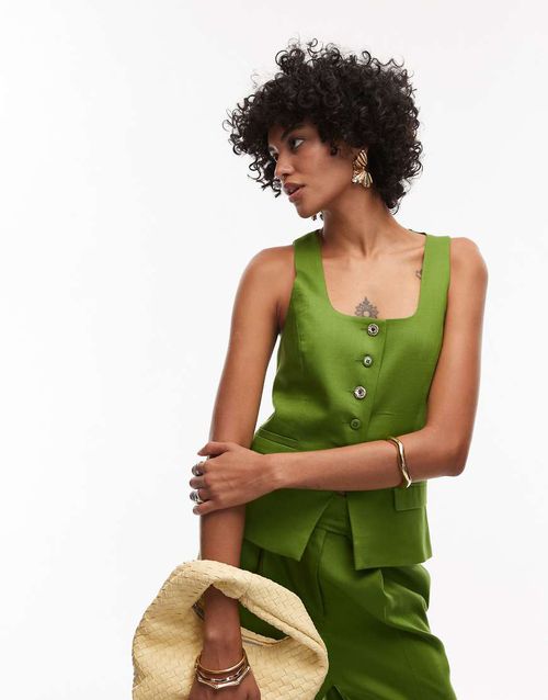 Topshop premium wedding guest occasion scoop neck longline vest in green - part of a set