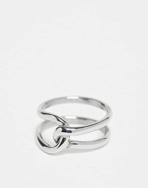 Waterproof stainless steel intertwined ring in silver tone
