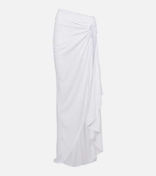 Crescent draped asymmetric midi skirt