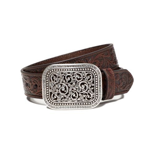 Women's Rhinestone Filigree Belt in Brown