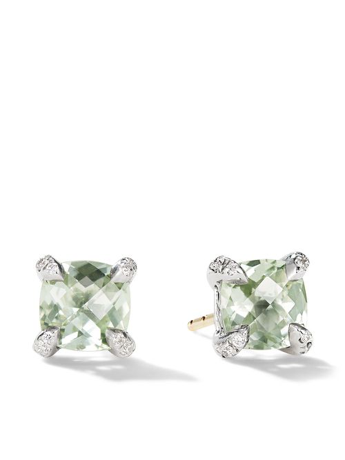 Sterling silver Petite Chatelaine prasiolite and diamond stud earrings - Green