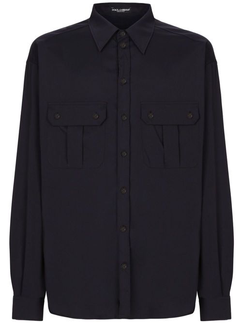 Pleat-detail button-up shirt - Blue